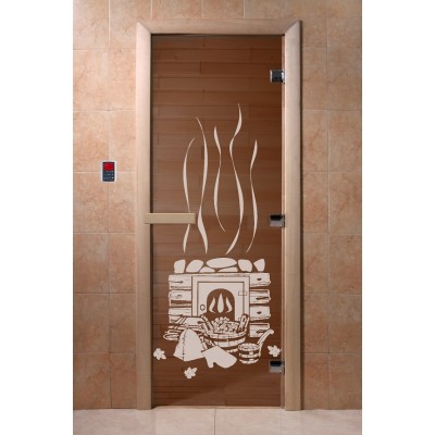 Дверь для бани и сауны DoorWood стекло с рисунком, цвет бронза 190*70 коробка ольха