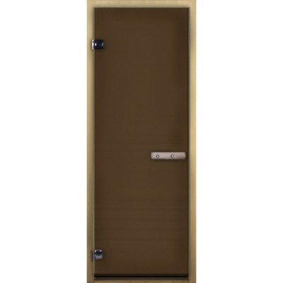 Стеклянная дверь для бани и сауны цвет бронза матовая коробка из осины 1800*700 мм 2 петли 716 gb