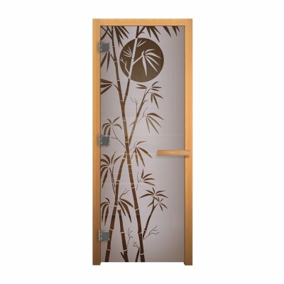 Дверь стеклянная для бани и сауны Сатин Матовая "Бамбук" 1900х700мм (8мм, 3 петли 710) (Магнит) коробка из осины (правая)