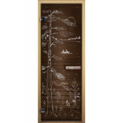 Дверь стеклянная для бани и сауны Бронза "Тайга" 1900х700мм (8мм, 3 петли 716 СR) (Магнит) коробка из осины (левая)
