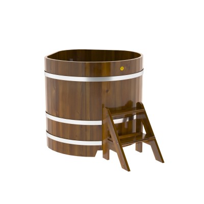 Купель для бани деревянная угловая из лиственницы мореной рустик 1,03х1,03х1,4 м