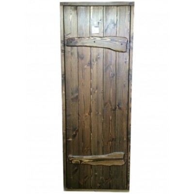 Входная деревянная дверь в баню Русь
