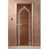 Дверь для бани и сауны DoorWood стекло с рисунком цвет бронза 190*70 коробка хвоя магнит