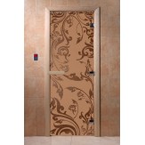Дверь для бани и сауны DoorWood стекло с рисунком, цвет бронза матовая 200*80 коробка ольха
