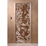Дверь для бани и сауны DoorWood стекло с рисунком, цвет бронза 180*60 коробка ольха