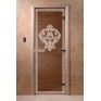 Дверь для бани и сауны DoorWood стекло с рисунком, цвет бронза 180*60 коробка ольха