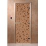 Дверь для бани и сауны DoorWood стекло с рисунком, цвет бронза матовая 200*70 коробка ольха