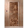Дверь для бани и сауны DoorWood стекло с рисунком, цвет бронза 180*60 коробка ольха