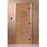 Дверь для бани и сауны DoorWood стекло с рисунком, цвет бронза матовая 200*70 коробка ольха
