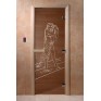 Дверь для бани и сауны DoorWood стекло с рисунком, цвет бронза 180*60 коробка ольха