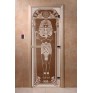 Дверь для бани и сауны DoorWood стекло с рисунком, цвет бронза 180*60 коробка ольха