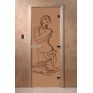 Дверь для бани и сауны DoorWood стекло с рисунком, цвет бронза матовая 200*70 коробка ольха