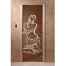 Дверь для бани и сауны DoorWood стекло с рисунком, цвет бронза 180*60 коробка ольха