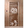 Дверь для бани и сауны DoorWood стекло с рисунком, цвет бронза 180*60 коробка ольха