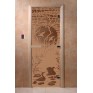 Дверь для бани и сауны DoorWood стекло с рисунком, цвет бронза матовая 200*70 коробка ольха