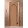 Дверь для бани и сауны DoorWood стекло с рисунком, цвет бронза матовая 200*70 коробка ольха