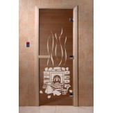 Дверь для бани и сауны DoorWood стекло с рисунком банька 190*70 коробка хвоя