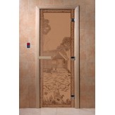 Дверь для бани и сауны DoorWood стекло с рисунком березка 190*70 коробка хвоя