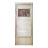 Деревянная дверь для бани со стеклом "Банька"