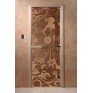 Дверь для бани и сауны DoorWood стекло с рисунком, цвет бронза 200*70 коробка ольха