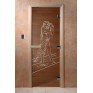 Дверь для бани и сауны DoorWood стекло с рисунком, цвет бронза 180*60 коробка ольха