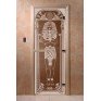Дверь для бани и сауны DoorWood стекло с рисунком, цвет бронза 190*60 коробка ольха