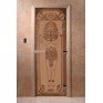 Дверь для бани и сауны DoorWood стекло с рисунком, цвет бронза матовая 170*70 коробка ольха