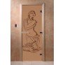 Дверь для бани и сауны DoorWood стекло с рисунком, цвет бронза матовая 180*60 коробка ольха