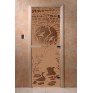 Дверь для бани и сауны DoorWood стекло с рисунком, цвет бронза матовая 200*80 коробка ольха