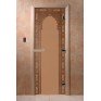 Дверь для бани и сауны DoorWood стекло с рисунком, цвет бронза матовая 200*80 коробка ольха