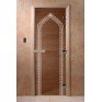 Дверь для бани и сауны DoorWood стекло с рисунком, цвет бронза 180*60 коробка ольха