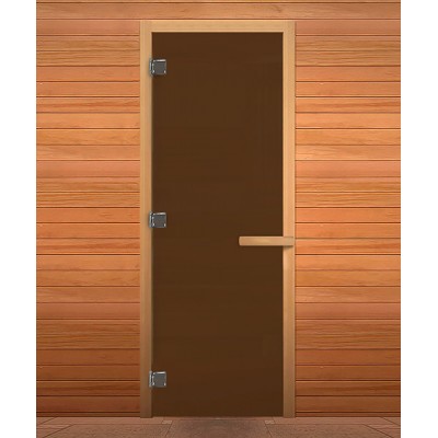 Стеклянная дверь для бани и сауны цвет бронза матовая коробка из осины 1800*700 мм 3 петли 716 CR