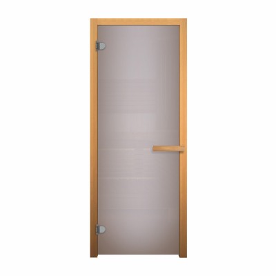 Дверь стеклянная для бани и сауны  Сатин Матовая 1800х700мм (6мм, 2 петли 716 GB) (Магнит) коробка из осины