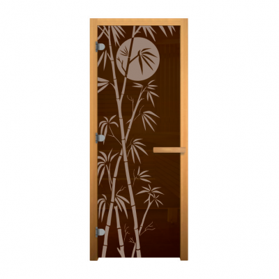  Дверь стеклянная для бани и сауны Бронза "Бамбук" 1900х700мм (8мм, 3 петли 716 CR) (Магнит) коробка из осины (левая)