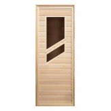 Дверь для бани деревянная из липы с восьмиугольным стеклом 1900*700 коробка из осины