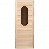Дверь для русской бани деревянная из липы с восьмиугольным стеклом 1900*700 коробка из хвои