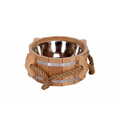 Шайка для бани 12 л с пластиковой вставкой (ШПК-012) ручка канат, ольха