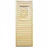 Дверь для бани деревянная глухая с рисунком из липы 1900*700 коробка осины