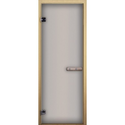 Дверь стеклянная для бани и сауны  Сатин Матовая 1900х700мм (6мм, 2 петли 716 CR) (Магнит) коробка из осины